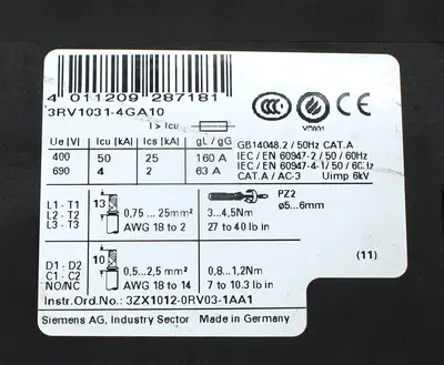 USED SIEMENS 3RV1031-4GA10