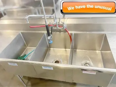 Triple pot sink with drain boards and spay faucet and add on taps