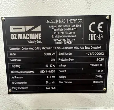 USED 2020 OZ MACHINE GEMINI VI