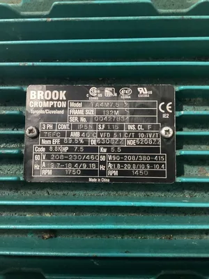 Brook Crompton Motor TA4M7.5-2; 208-230/460V; 7.5hp; 1 1/2″X 3 1/4″ Shaft