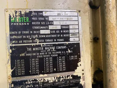 1981 MINSTER E2-200-72-42 Presses, Straight Side | PressTrader Limited (4)