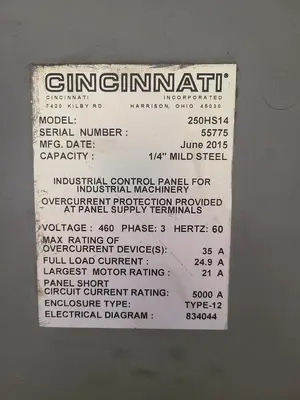 Used 2015 CINCINNATI 250HS 14 Power Squaring Shears (Inch) Pennsylvania US | Hildebrand Machinery Co. #1486077