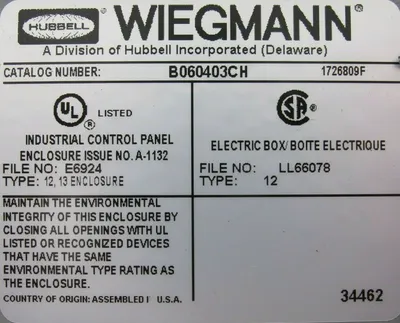 NEW WIEGMANN B060403CH ENCLOSURE W/ TERMINAL BLOCKS