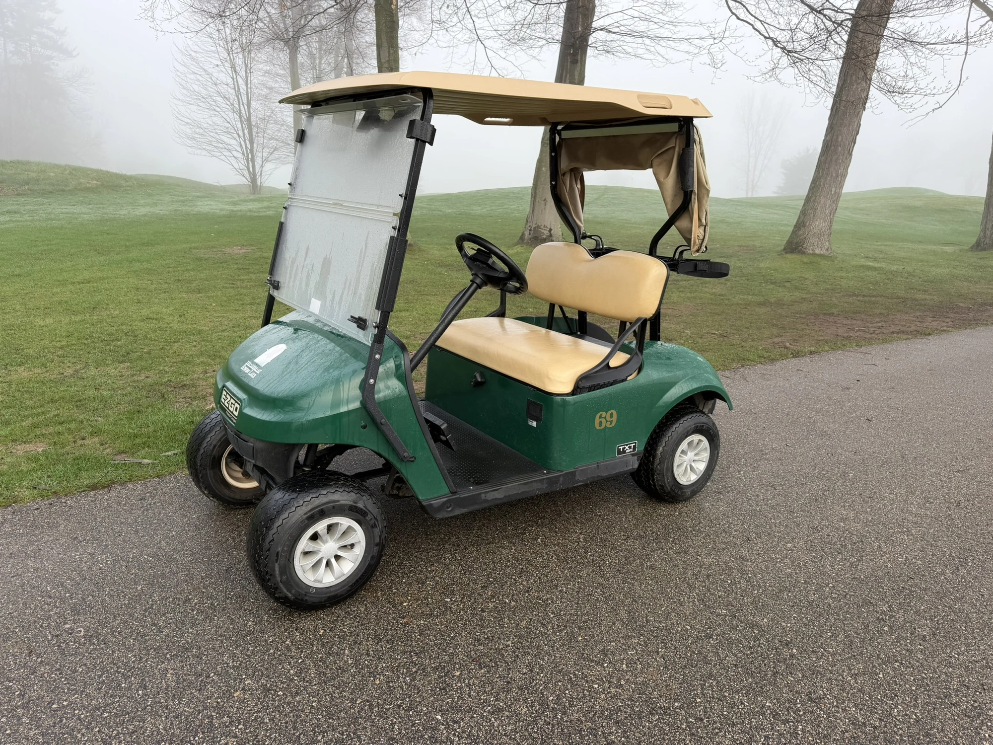 (1) 2019 E-Z-Go EFI golf cart with a Kawasaki gas engine, model 657061G01, includes canopy, fold-dow...