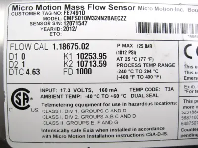 USED Micro Motion CMFS010 M324N2BAECZZ