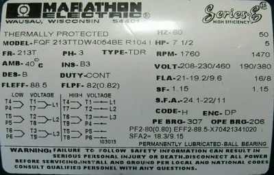 NEW MARATHON ELECTRIC FQF-213TTDW4054BE-R104I MOTOR 7.5HP 1760 RPM 213T