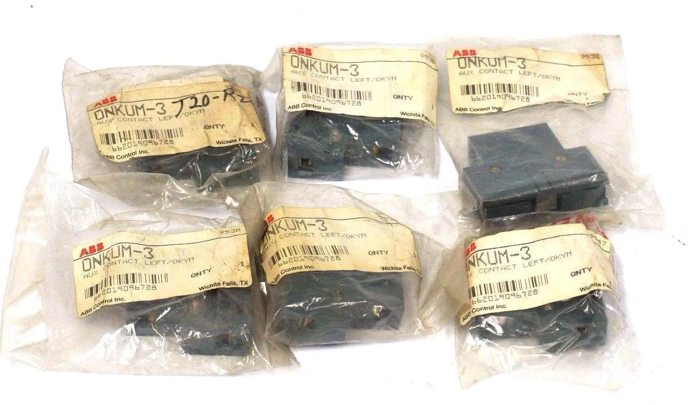 LOT OF 6 NEW ABB ONKUM-3 AUXILIARY CONTACTS LEFT ONKUM3