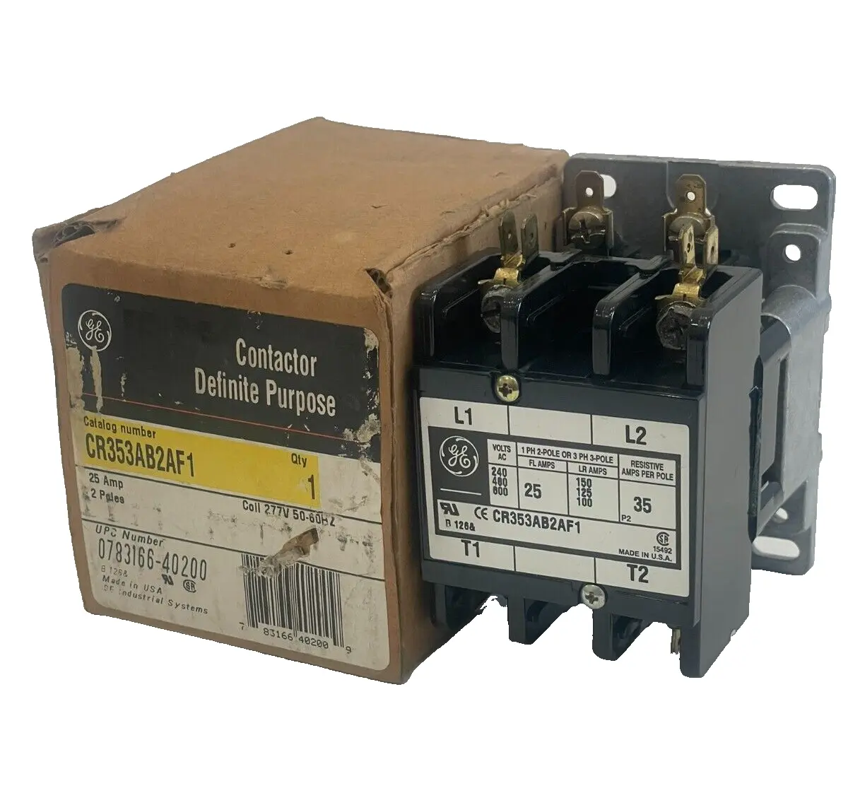 NEW GENERAL ELECTRIC CR353AB2AF1 DEFINITE PURPOSE CONTACTOR 25AMP 2 POLES