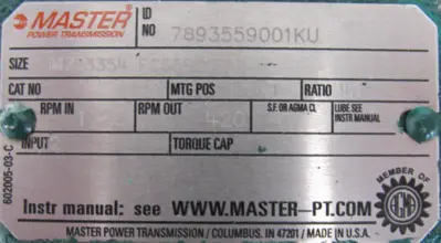 NEW MASTER 079163-10-CS GEARMOTR 4.1:1 208-230/460V .5HP 6P56H3884 07916310CS