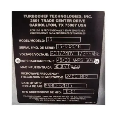 USED TURBOCHEF I5