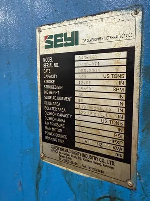 2004 SEYI 440 TON SSDC PRESS Straight Side, Double Crank (Single Action) Presses | Timco, Inc. (6)