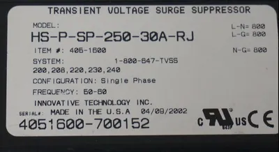 NEW INNOVATIVE TECHNOLOGIES HS-P-SP-250-30A-RJ TRANSIENT VOLTAGE SURGE SUPPRESOR