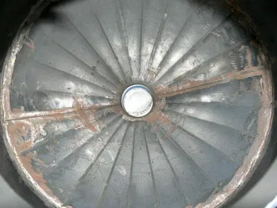 USED HEAVY DUTY 210 KG CONE BOTTOM TRANSFER TANK W/ WARREN 3" KNIFE GATE VALVE