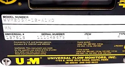 NEW UNIVERSAL FLOW MONITORS WVM20GM-12-A1WD RATE INDICATOR WVM20GM12A1WD