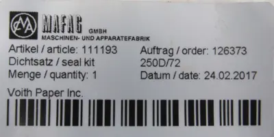 NEW MAFAG 111193 SEAL KIT 10" VOITH PAPER 250D/72 126373