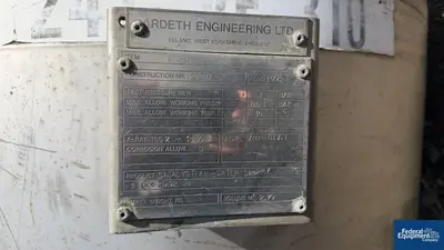 USED Ardeth Engineering 730 Gal Ardeth Receiver Tank, S/S, .03 Bar