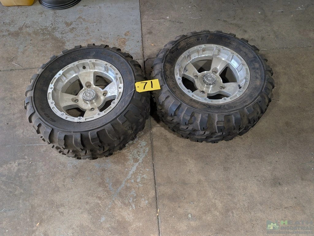 Used _UNKNOWN_ (2) TIRES W-4 BOLT ALUMINUM RIM S (POLARIS ?) GOOD YEAR RAWHIDE MT-R 26 X 11.00 R14 USED Wheels & Tires Illinois US | Heath Industrial Auction Services #1546783