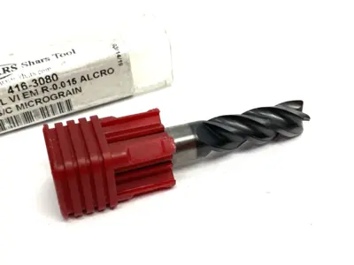 USED SHARS TOOL SQUARE END MILL 3/8" 4-FLUTE VI EM 0.015 ALCRO