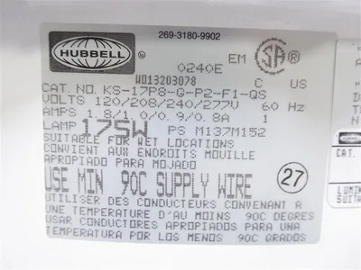 Hubbell KS-17P8-G-P2-F1-QS Kemlux Industrial Lamp Ballast Tank New NIB