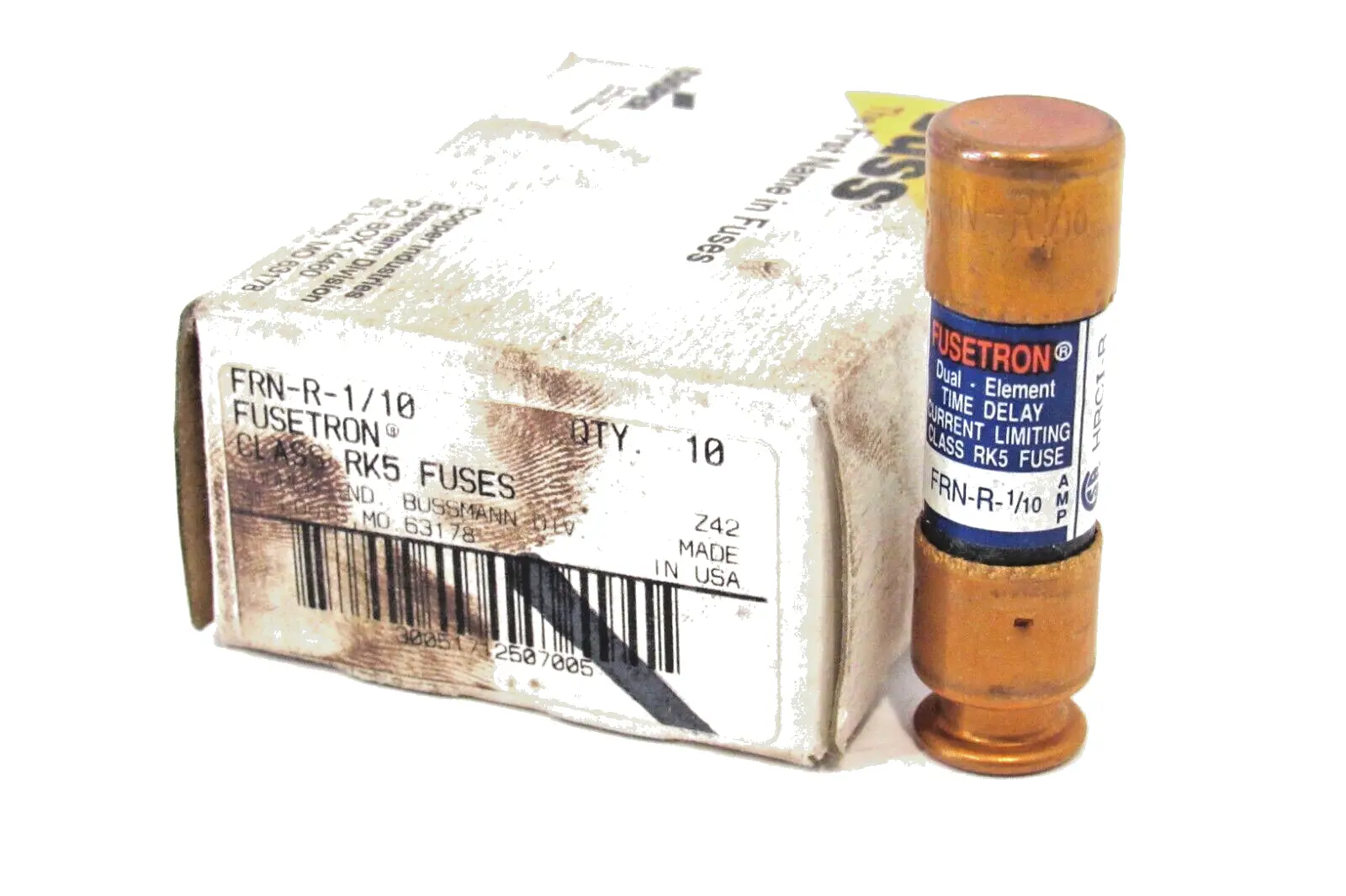 BOX OF 10 NEW BUSSMANN FUSETRON FRN-R-1/10 FUSES FRNR110