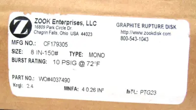 NEW ZOOK ENTERPRISES CF179305 GRAPHITE RUPTURE DISC 8" 4037490