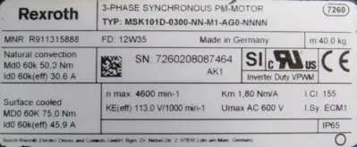REFURBISHED REXROTH R911315888 SERVO MOTOR MSK101D-0300-NN-M1-AG0-NNNN