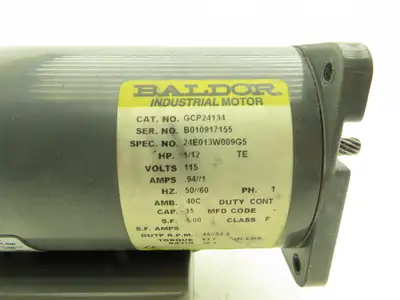Baldor GCP24134 Parallel Gear Motor w/Reducer Removed 115V 1PH Pinion Shaft