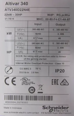 NEW SCHNEIDER ELECTRIC ATV340D22N4E ALIVAR 340 DRIVE 30HP