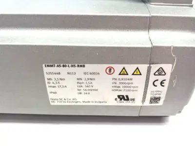 Used Festo Servo Motor 3.5Nm Stall, 910W 680V 8540rpm, 5255448 Servo Motors Michigan US | Maverick Industrial Sales #1389120