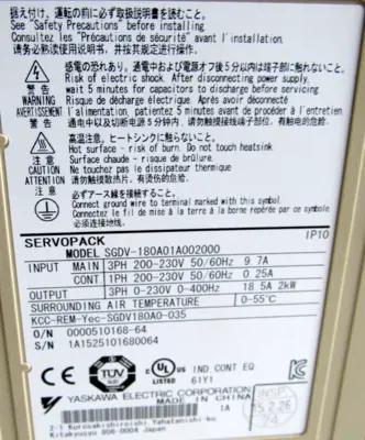 USED YASKAWA SGDV-180A01A01A00200 SERVO PACK SGDV180A01A002000