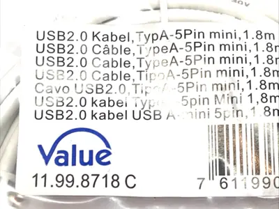 New | in-Stock Value USB 2.0 Type A 5-Pin Cable 1.8m Cable & Wire Michigan US | Maverick Industrial Sales #1397906