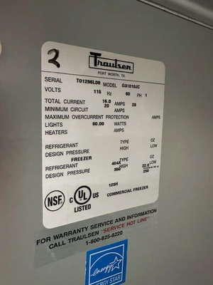 130-0200 Traulsen G31010JC Solid 3 Door Self Contained Freezer
