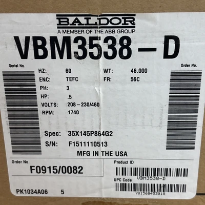 New | in-Stock Baldor VBM3538-D Motors (misc) Indiana US | J&J Industrial Supply #1341454