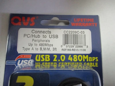 NEW QVS USB TO PC/HUB CABLE 3FT
