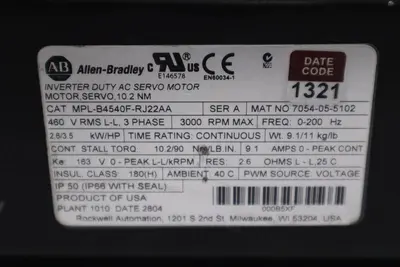 ALLEN BRADLEY MPL-B4540F-RJ22AA / MPLB4540FRJ22AA SERVO MOTOR NEW STOCK H1034