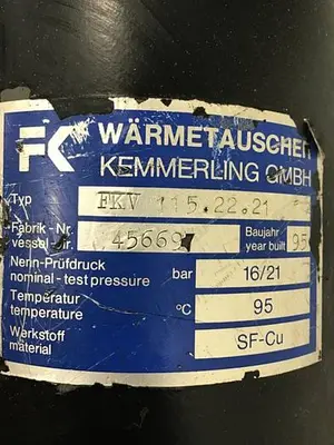 USED FK WARMETAUSCHER KEMMERLING FKV 115.22.21