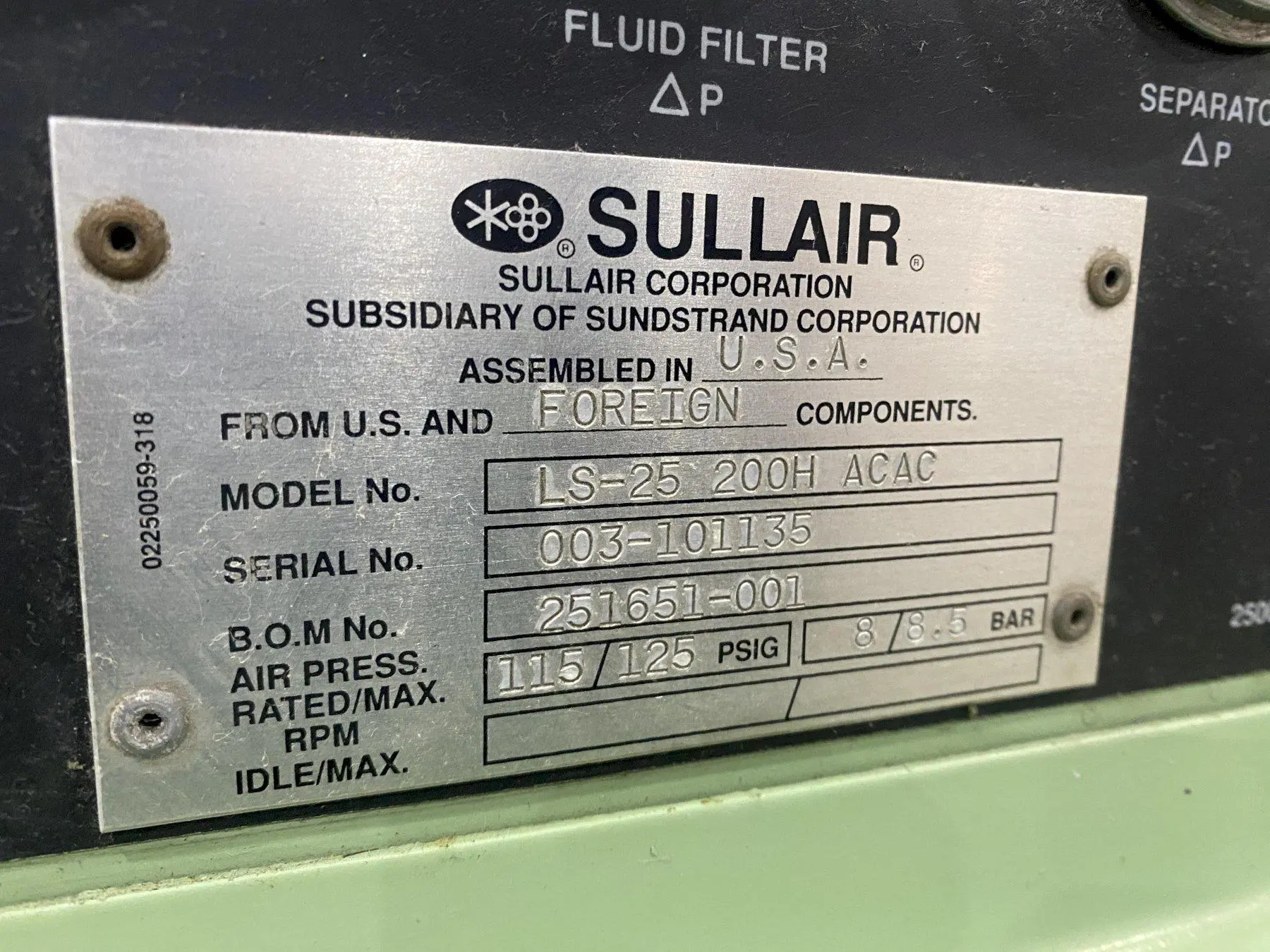 USED SULLAIR LS-25 200H ACAC