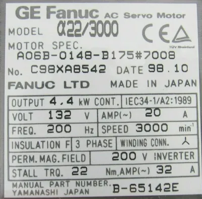 NEW GE FANUC A06B-0148-B175#7008 SERVO MOTOR X22/3000 A06B0148B1757008