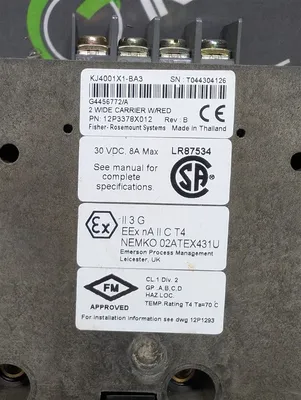 Fisher Rosemount KJ4001X1-BA3 Delta V 2 Wide Carrier Base Module Rev. B Used