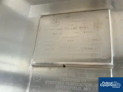 USED Stainless Fabrication 12,000 Gal Stainless Fabrication Storage Tank, 304 S/S