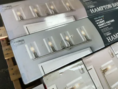 Lot of Hampton Bay Champlain Vanity Light Fixtures, Brushed Nickel Finish with Clear Glass Shades, I...