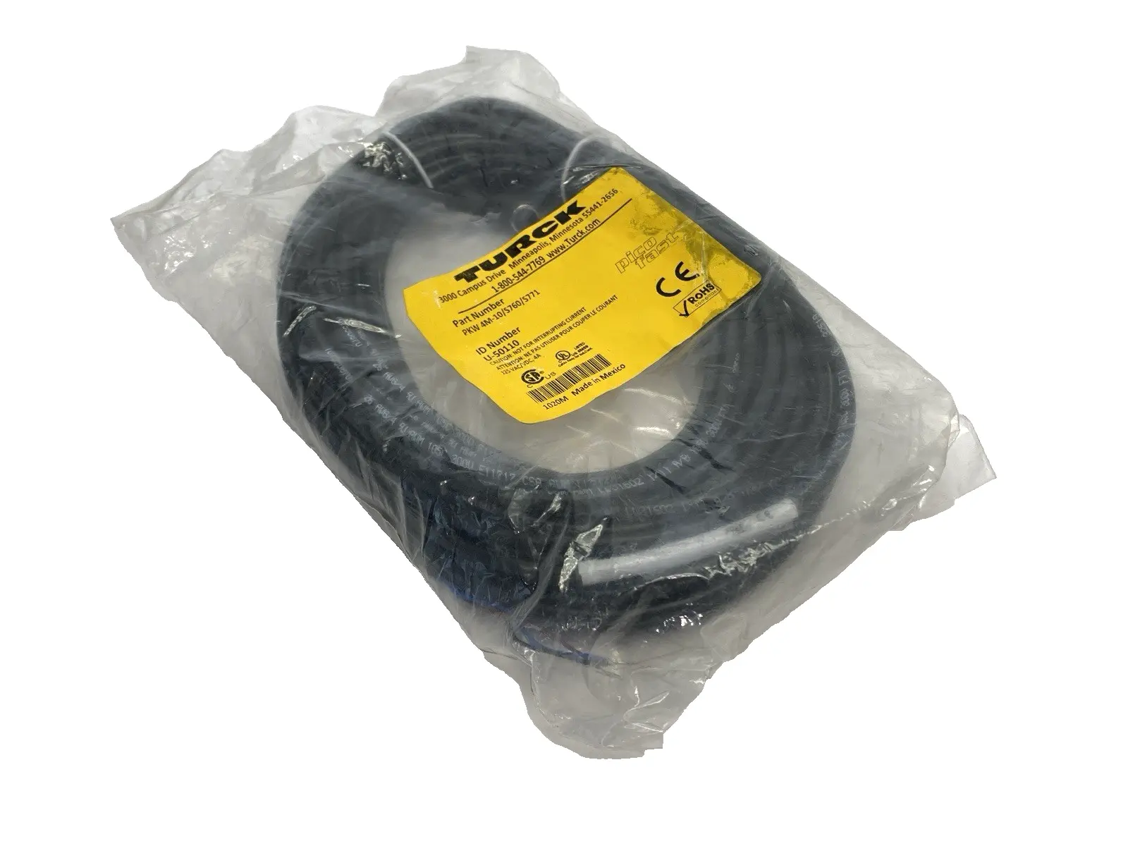 NEW TURCK PICOFAST SINGLE END CONNECTOR CABLE F 4-PIN M8 U-50110
