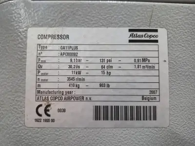Used 2007 ATLAS COPCO GA11PLUS Air Compressors (Misc) British Columbia CA | Steep Hill Equipment Solutions #1513491