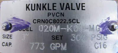 NEW KUNKLE 020M-K01-MG RELIEF VALVE 3" 300PSI 020MK01MG