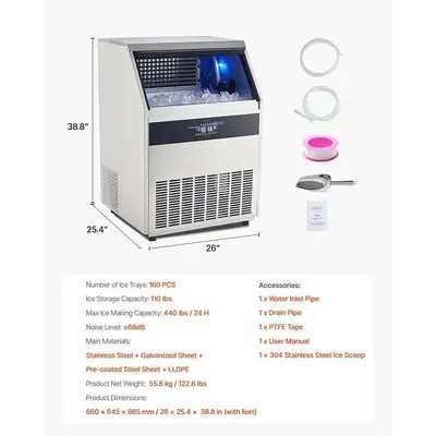 440lbs/24H Commercial Ice Maker Machine, 130lbs Storage Capacity Ice Maker - WARRANTY - BRAND NEW