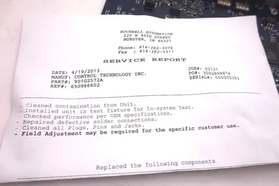 REPAIRED CONTROL TECHNOLOGY 901G-2572-A PC BOARD 901G2572A