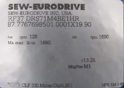 NEW SEW EURODRIVE RF37 DRS71M4BE1HR GEAR MOTOR 13.25:1 RF37DRS71M4BE1HR