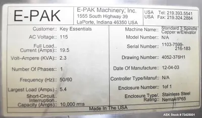 USED E-PAK MACHINERY 3-SPINDLE