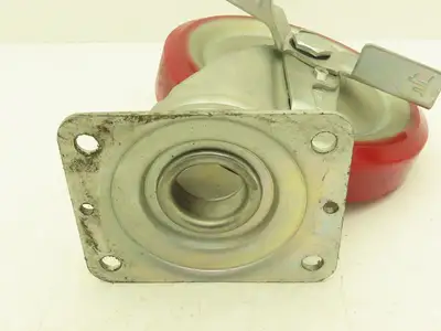 200x42mm 8" Red Polyurethane Swivel Plate Caster Wheel w/Brake J-200S  Lot of 2