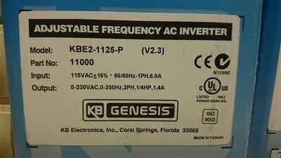 1/4 HP KB Genesis KBE2-1125-P Single Phase Adjustable Speed Drive 115V Used